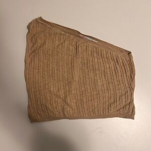 Free People Beach Tan Ribbed One-Shoulder Top